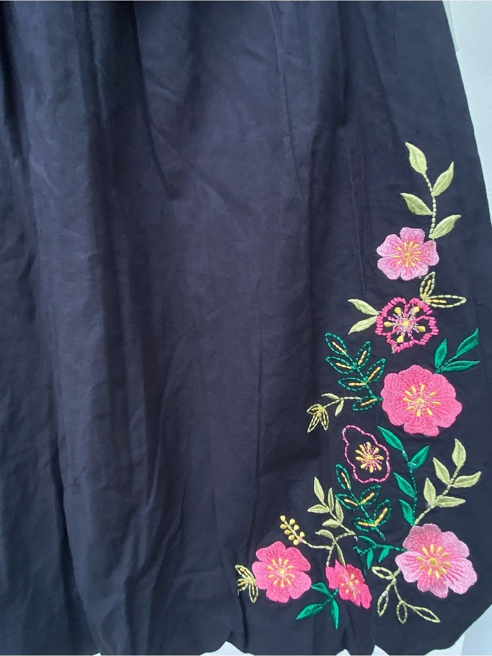 Y2K Fairy Black & Pink Floral Embroidered Bubble Cargo Foldover Skirt Medium